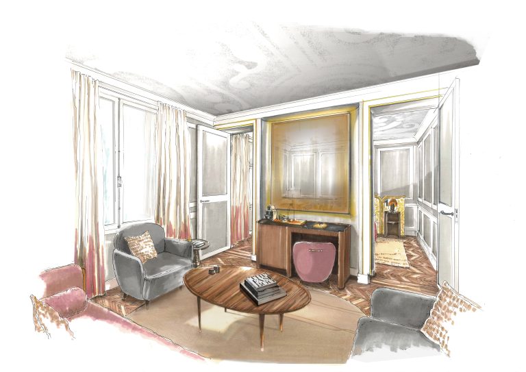 Illustration d'une suite de l'hôtel 5 étoiles les Lumières à Versailles.