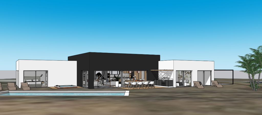 Plan 3D d'une rénovation intégrale de maison.