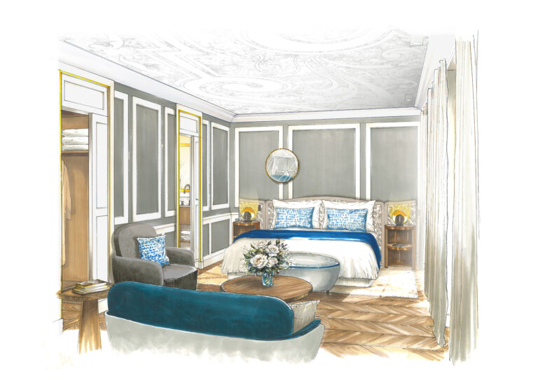 Illustration d'une suite de l'hôtel 5 étoiles les Lumières à Versailles.