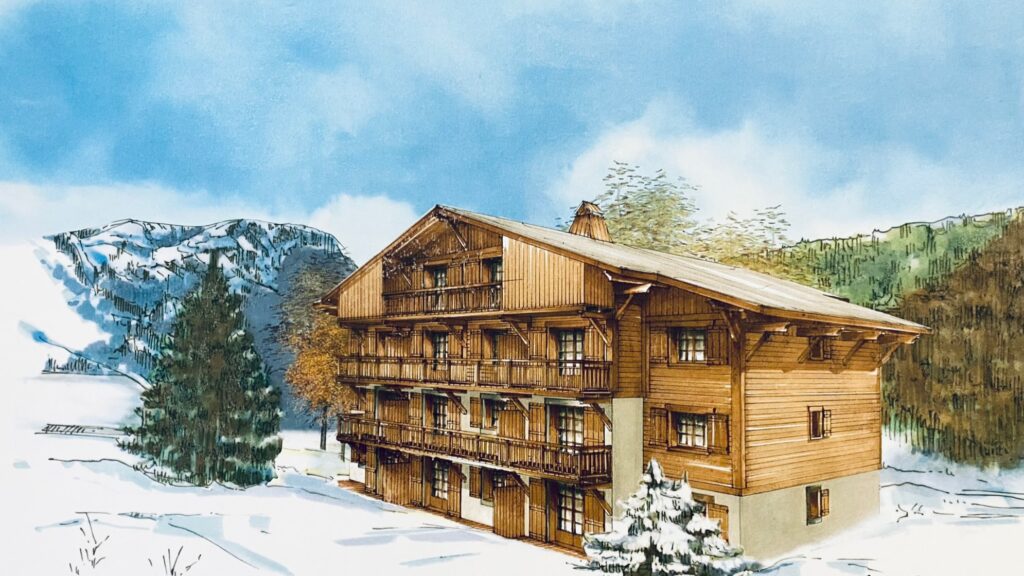 Illustration aux feutres de l'hôtel des Houches en Haute Savoie.